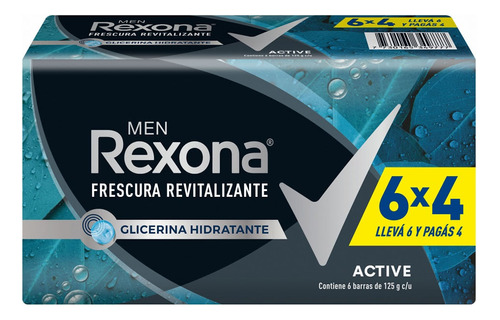 Jabón En Barra Rexona Men Active 125 G X 6 Un