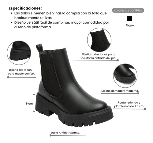Botas Chelsea Mujer Urbana Combat Matilda Negro Fareli