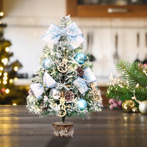 Árbol De Escritorio Para Decoración Navideña, Azul, Nieve Ca