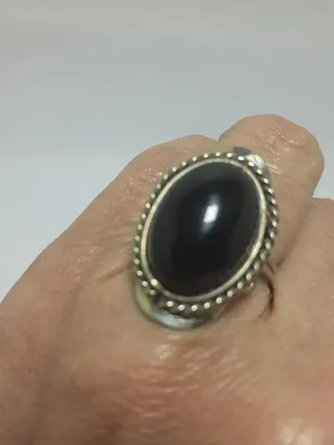 Anillo Obsidiana Negra Alpaca Regulable Mahalpiedras