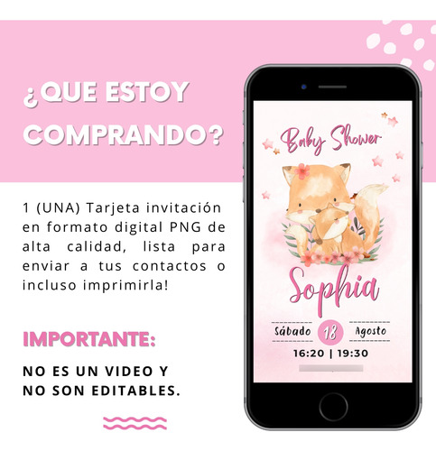 Invitación Tarjeta Digital - Animalitos Zorritos