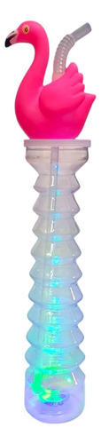 15 Vasos Yarda Flamingo Con Led Luminoso Fiesta Cumpleaños Trasnparente