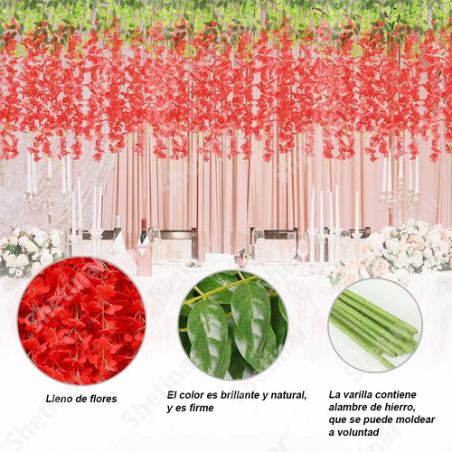 1.1m Flores Artificiales Glicina De 12pk Wisteria Colgantes Rojo