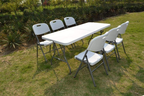 Mesa Plegable Tipo Valija 152 Cm Blanca Color Blanco