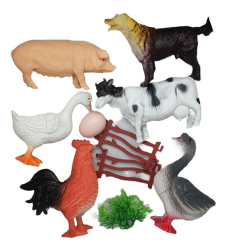 Imagen 1 de 4 de Set 6 Animales De Granja Grandes Con Planta Cerca Y Huevos