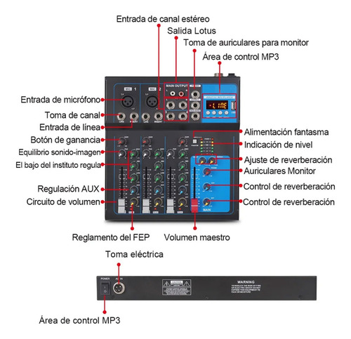 Mixer F4 Mezclador Dj De Audio 4 Canales Bluetooth Usb
