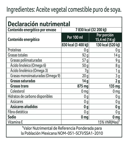 Nutrioli Aceite Comestible Puro De Soya 3 Pzas De 946 Ml