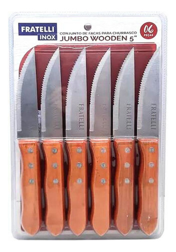Facas para churrasco 6 peças jumbo wooden Fratelli cor marrom claro