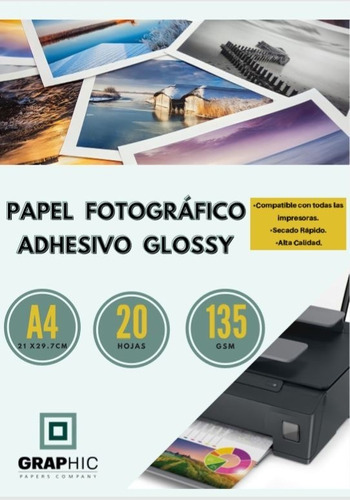 Papel Adhesivo Glossy Brillante A4/135g Resmas De 20 Hojas