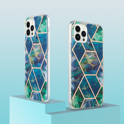 Funda Para La Serie Motorola, Diseño De Mármol Geométrico Brillante, Transparente, Con Protección Para Cámara, Azul Y Verde