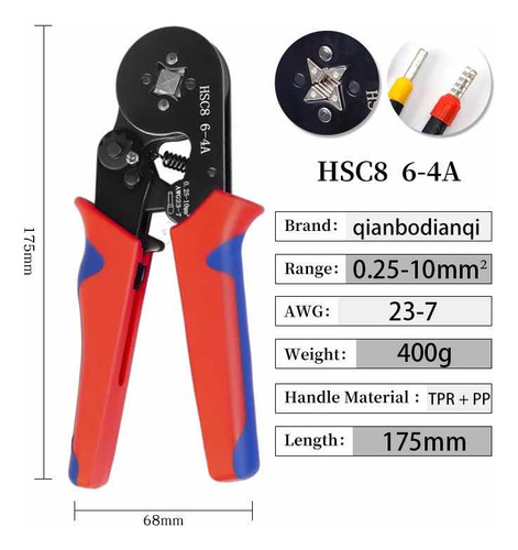 Pinza Crimpeadora De Terminales Tif Puntera Huec 0.25 A 10mm