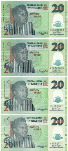 Billetes De Polímero(plástico)nigeria2007 Y 2008-20 Naira