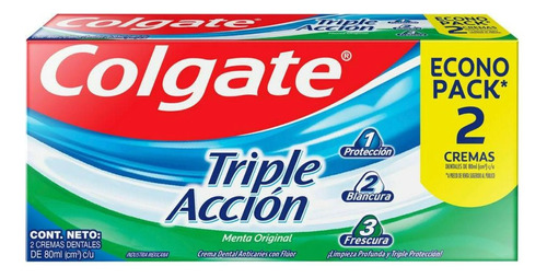 Pasta Dental Colgate Triple Acción 2 Pzs De 80 Ml