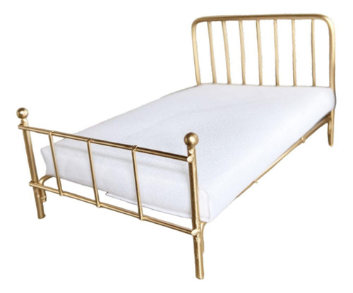 Cama Para Casa De Muñecas A Escala 1/12, Muebles En Oro