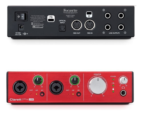 Focusrite Clarett 2 Pre Usb Placa De Sonido Color Rojo