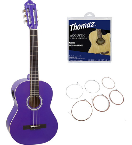 Kit Violão Tcg 390 A Eq Roxo Thomaz +encordoamento Aço 203sl Orientação da mão Destro