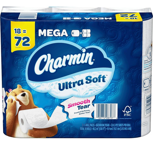 Papel Higiénico Charmin Ultra Soft, 18 Family Mega Rolls