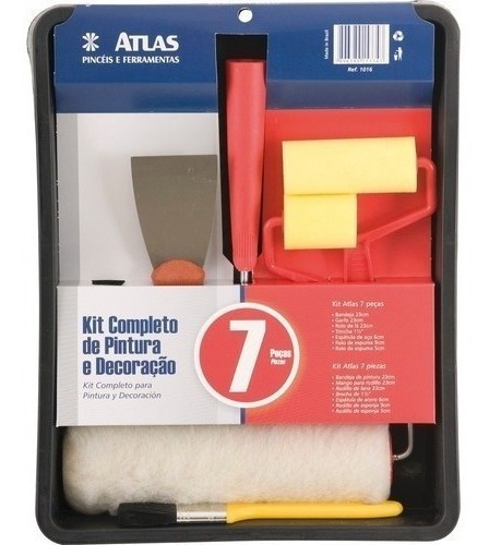 Kit Pintura Rolo Completo Atlas Pintura Bandeja 7pç Trincha