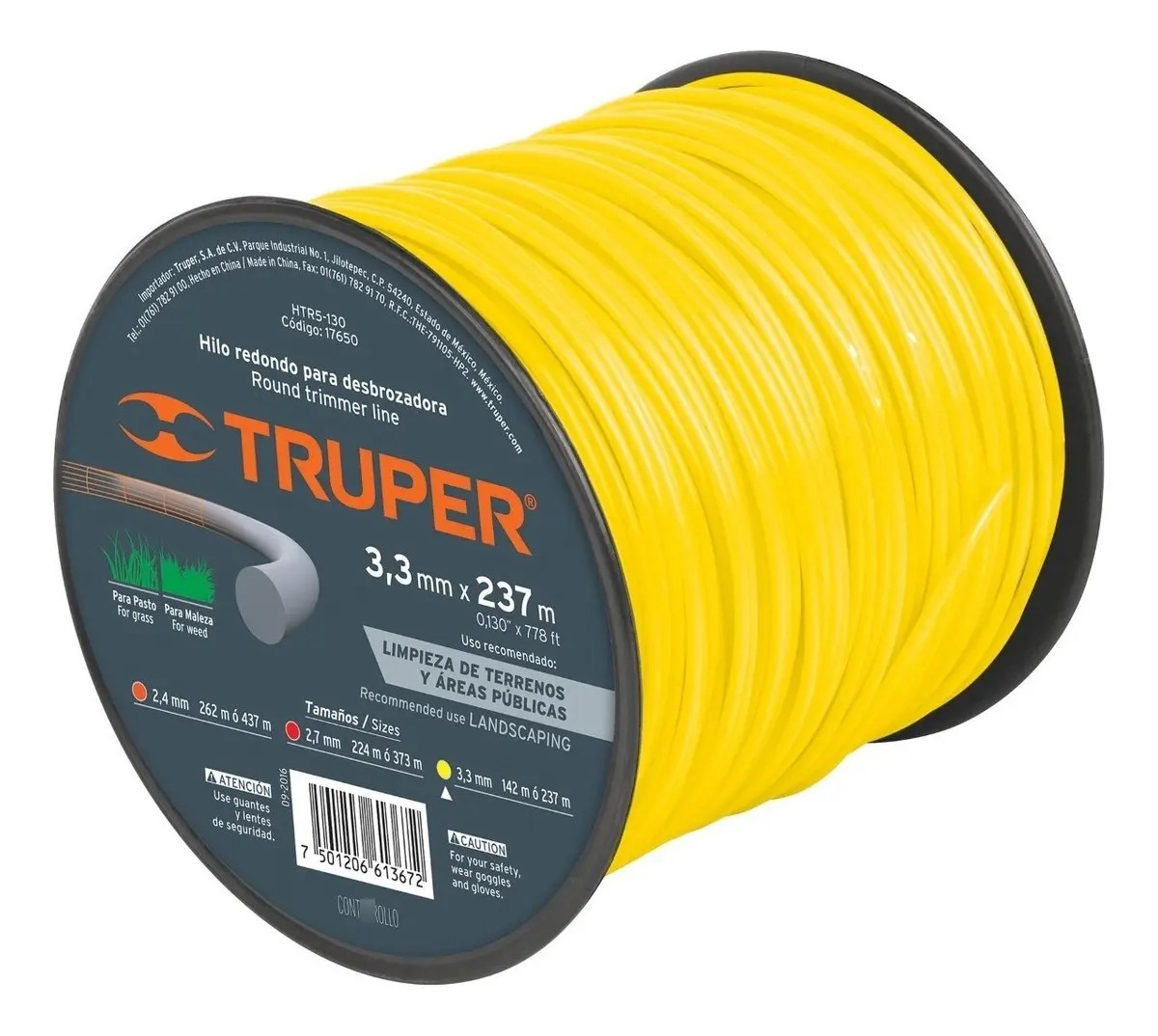 Hilo Para Desbrozadora Carrete, 237 M, 3Mm Nylon Color Amarillo