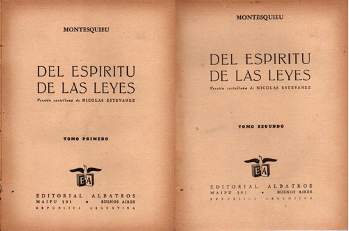 Del Espiritu De Las Leyes Montesquieu Derecho Dos Tomos