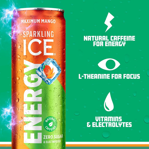 Sparkling Ice +energy Maximum Mango 12pk. Bebidas Energética