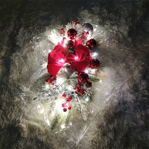 Guirnalda De Luces Navideñas Con Hojas Rojas Con Luces Led
