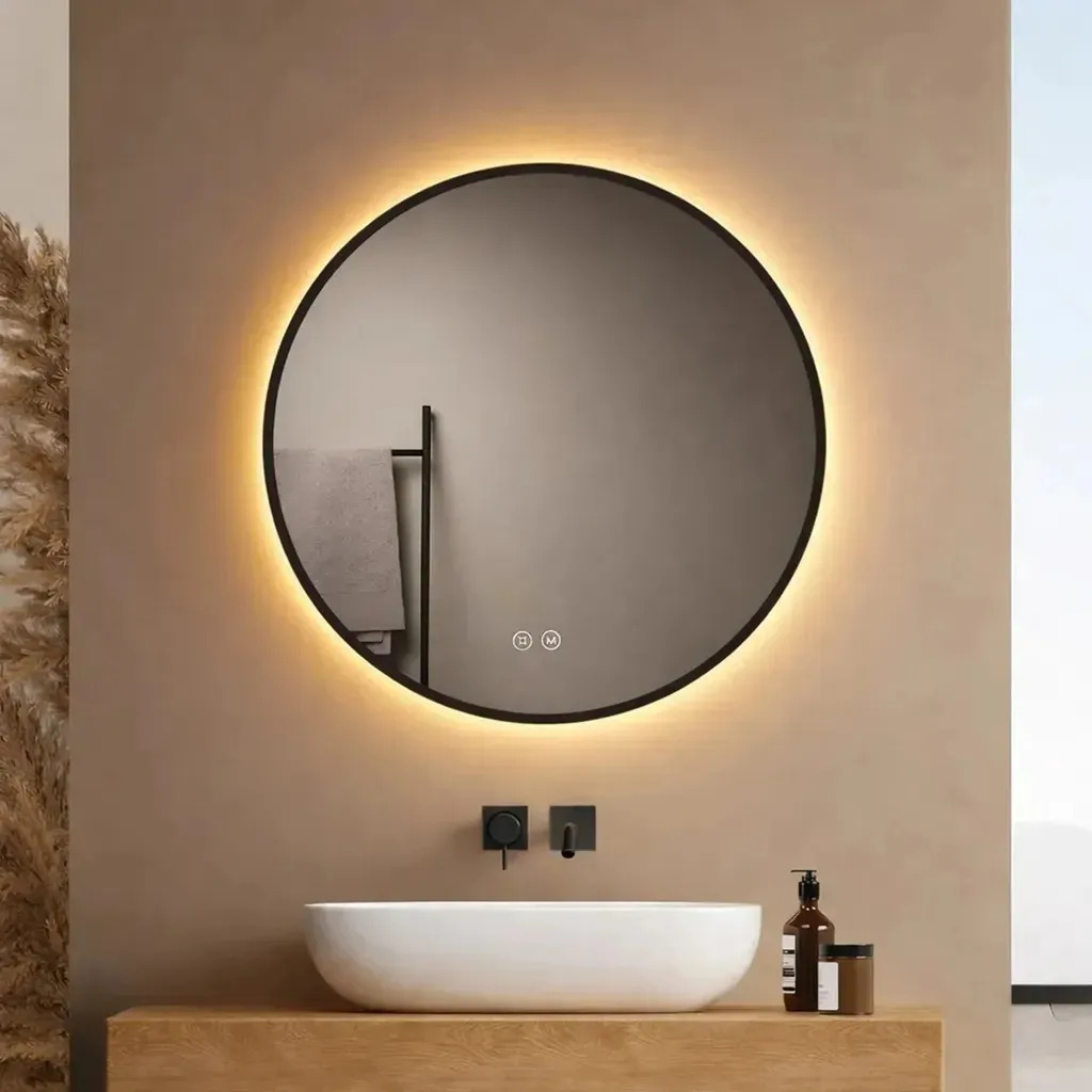 Espejo Redondo De Baño Led 60cm Función Desempañado Led03 Negro