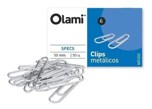 Clips Metal Olami N°6 50mm Cajita X 50 Unidades Mt202 Color Gris
