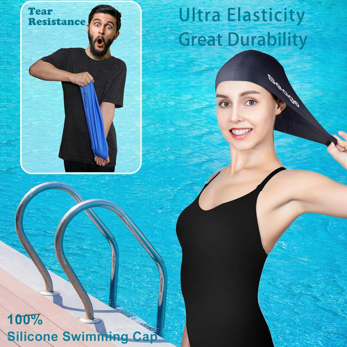 Gorro Para Natacion Seago, Para Pelo Largo, Negro/blanco