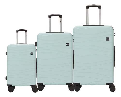 Set Completo De 3 Valijas Para Viaje Zom Linea Wavy | Blue Mint Con Carcaza Rígida, Carro Reforzado Y Candado De Combinación.