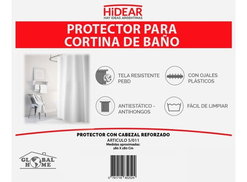Protector Cortina Baño Antihongo Con Ojalillos + Ganchos Color Blanco