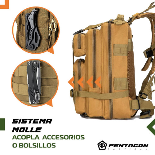 Mochila Tactica Militar Outdoor Pentagon 30l Impermeable Color Ocre