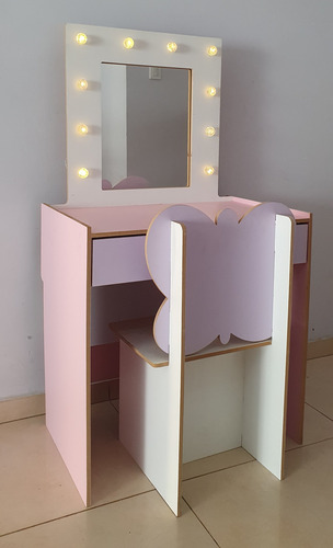 Tocador Belleza Infantil Madera Con Espejo Y Luces