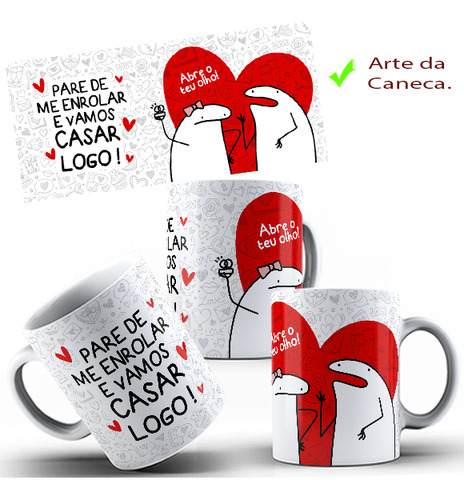 Caneca Porcelana Flork Pare De Enrolar Vamos Casar E Caixa
