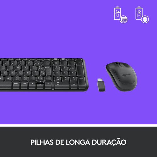 Kit Teclado E Mouse Sem Fio Logitech Mk220 Padrão Abnt2 Preto Preto