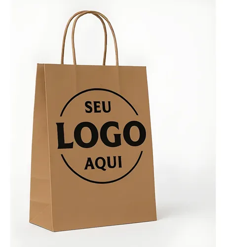 Sacola Kraft Personalizada com Logo 27x18x9 cm 100 Unidades