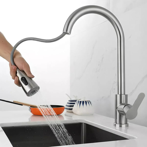 Canilla Monocomando Premium Extensible Cocina Acero Inox