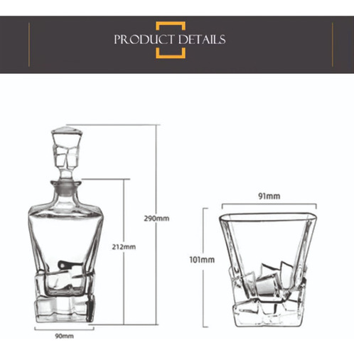 Set Decantador De Whisky + 6 Vasos Labrados De Luxe Modelo 6