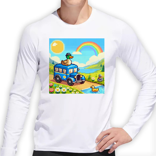 Remera Hombre Ml Pato Pixel Con Sombrero En Un Bus Sol