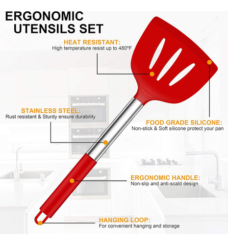 Juego 27 Utensilios Cocina Con Soporte Espátula Silicona