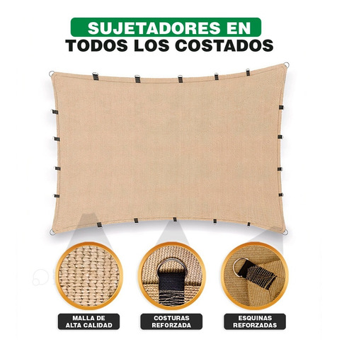 Imagen 4 de 10 de Malla Sombra 4x3 90% Beige Raschel Lista Para Instalar
