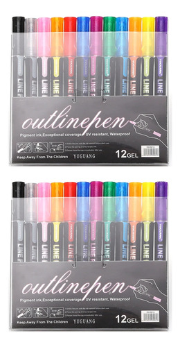 2*12 Plumas Coloridas Pincel Doble Línea Acuarela Liner