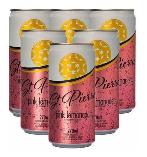 Pack 6 Un. Agua Tônica St Pierre Pink Lemonade Lata 270ml