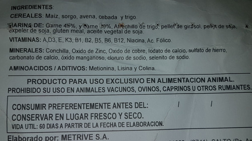 Alimento Metrive Codorniz Ponedora 25 Kg.