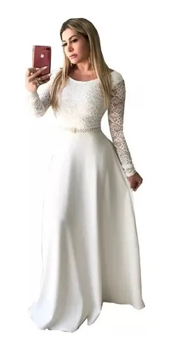 Vestido casamento sales civil manga longa