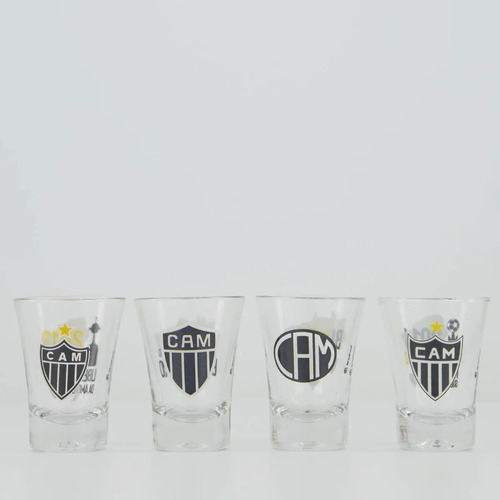 Kit 4 Copos Dose Atlético Mineiro Shot Pinga Galo Cor Branco
