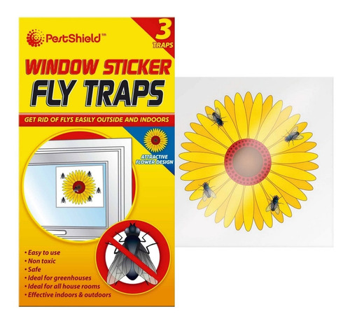 Sticker Trampa Para Moscas Insectos Flor Girasol Ventana X3