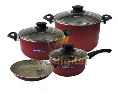 Bateria Cocina Tramontina Paris 7 Pzs Teflon Antiadherente Roja
