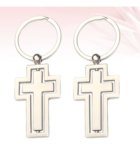 Imagen 2 de 8 de 2pcs Plata Cruz Regalo Llaveros Tema Religión Llavero Titula