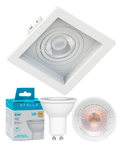 Kit 25x Spot Embutir Recuado Gu10 - C/ Lâmpada Eco 6w Stella